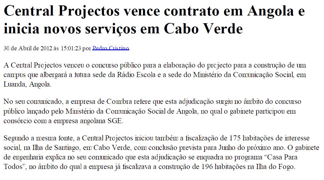 Central Projectos vence contrato em Angola e inicia novos serviços em Cabo Verde